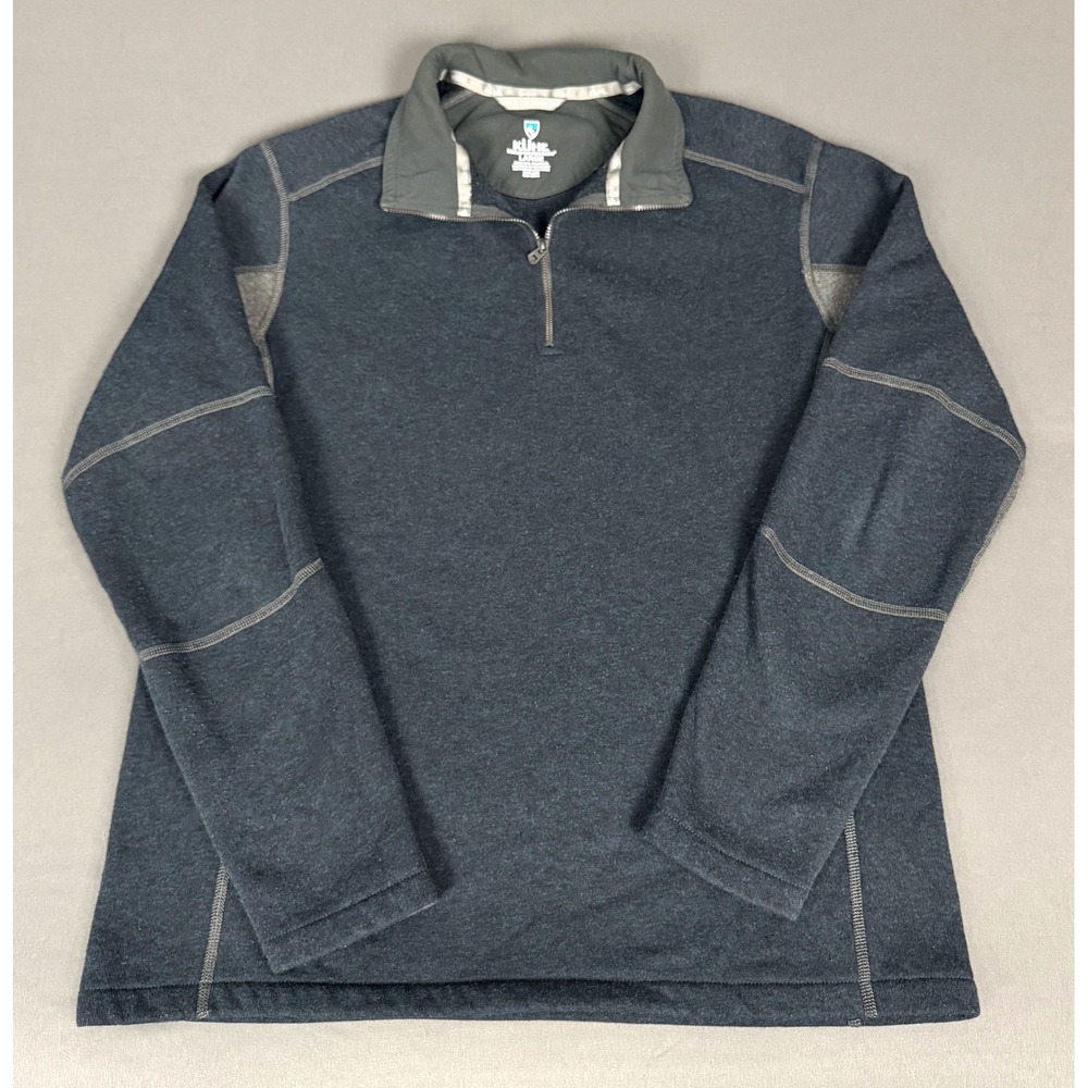 KUHL Interceptr 1/4 Zip Pullover Men Large Heather Blue Gray Fleece Sweater